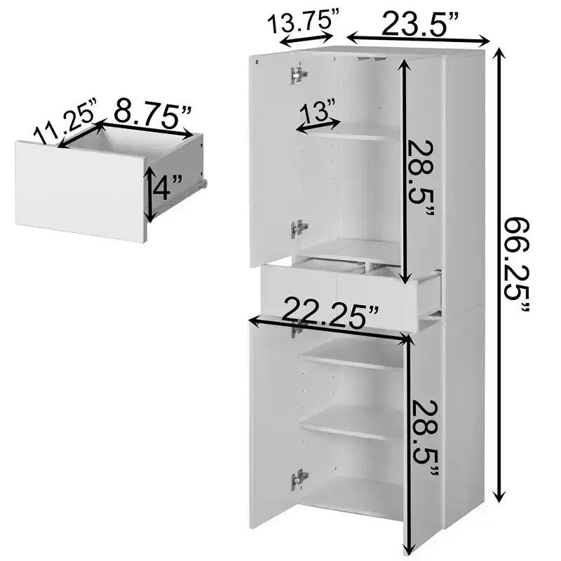 Armoire de cuisine garde-manger de 168 cm de style ferme avec 4 portes, 3 étagères réglables et 1 tiroir