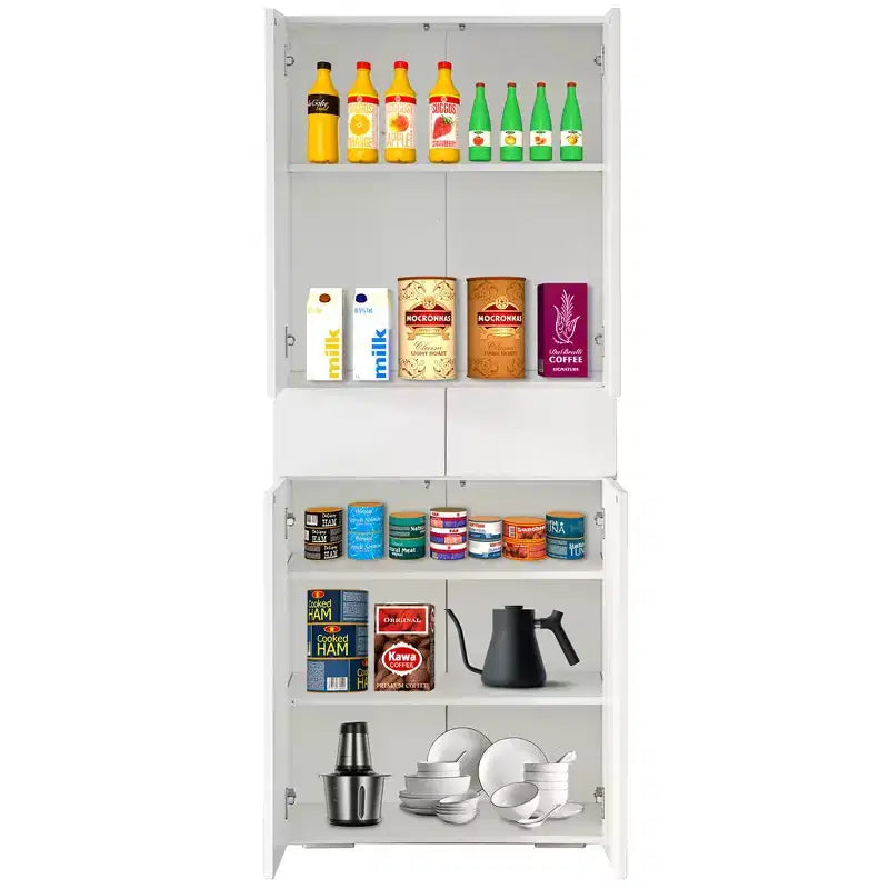 Armoire de cuisine garde-manger de 168 cm de style ferme avec 4 portes, 3 étagères réglables et 1 tiroir