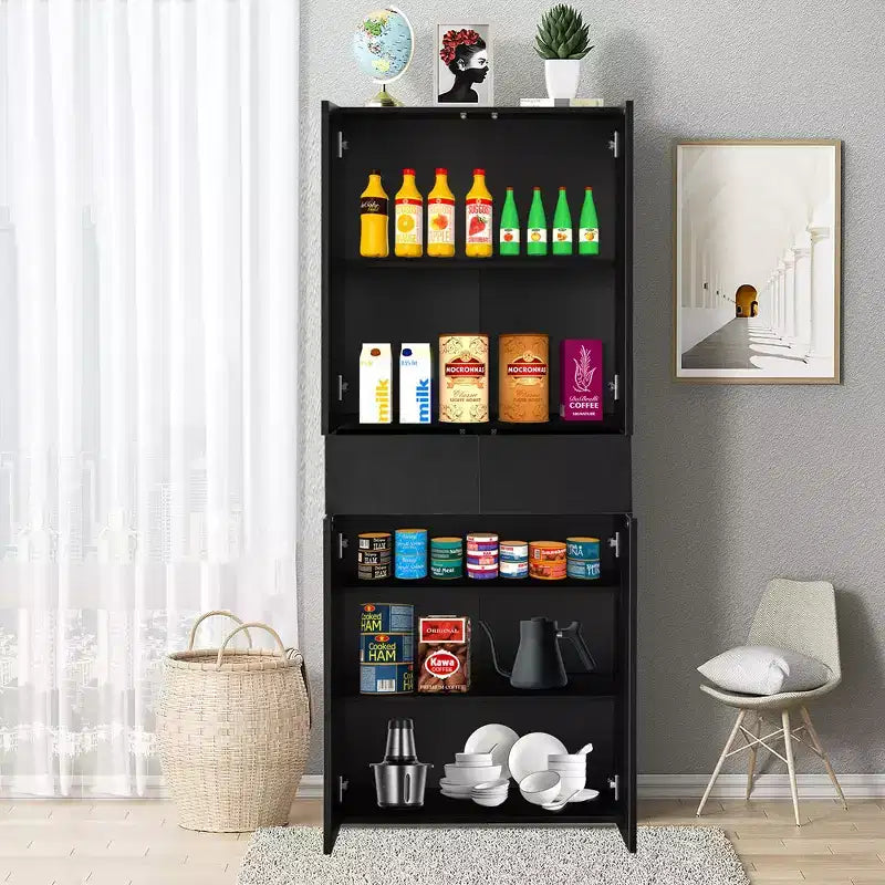 Armoire de cuisine garde-manger de 168 cm de style ferme avec 4 portes, 3 étagères réglables et 1 tiroir