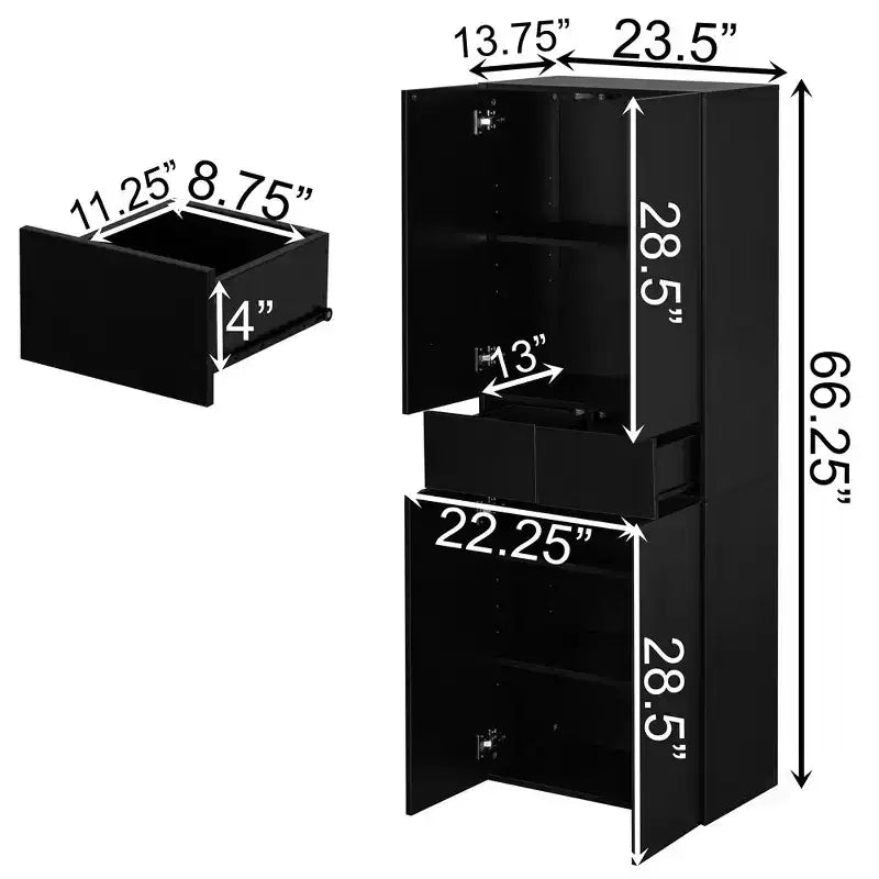 Armoire de cuisine garde-manger de 168 cm de style ferme avec 4 portes, 3 étagères réglables et 1 tiroir