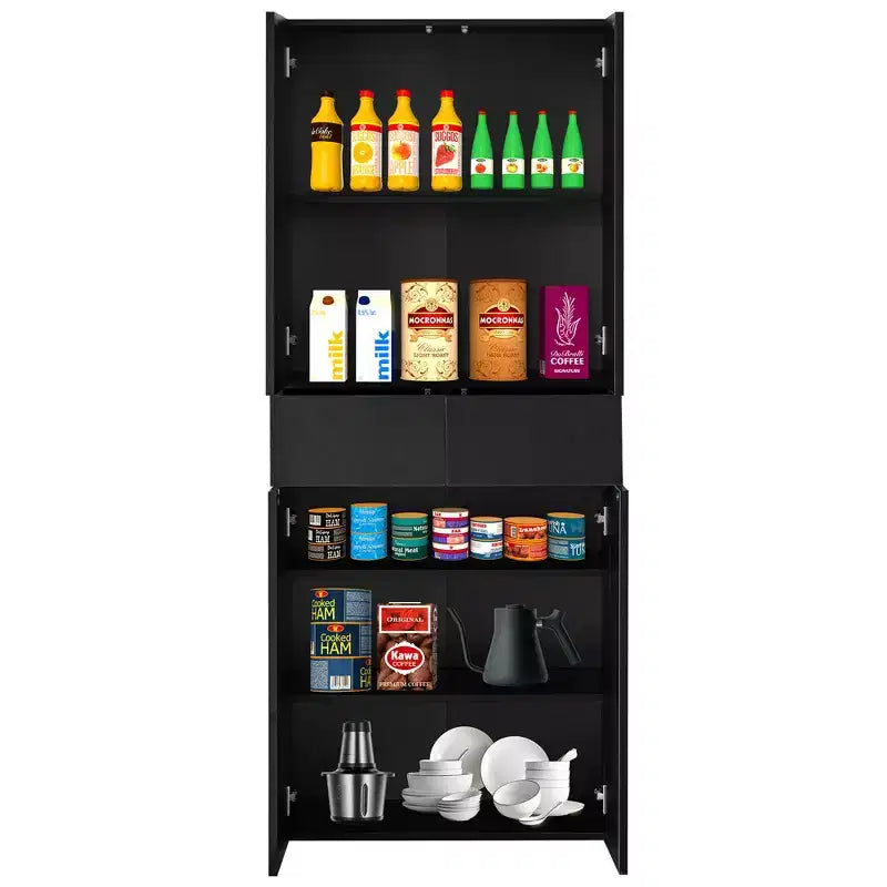 Armoire de cuisine garde-manger de 168 cm de style ferme avec 4 portes, 3 étagères réglables et 1 tiroir