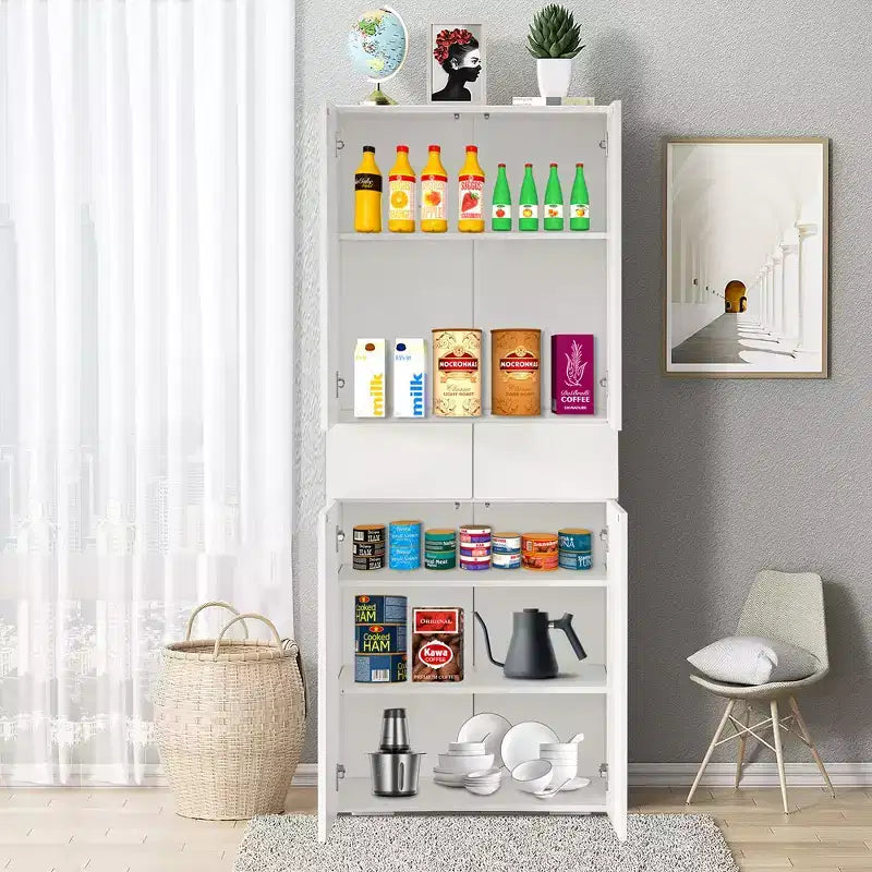 Armoire de cuisine garde-manger de 168 cm de style ferme avec 4 portes, 3 étagères réglables et 1 tiroir