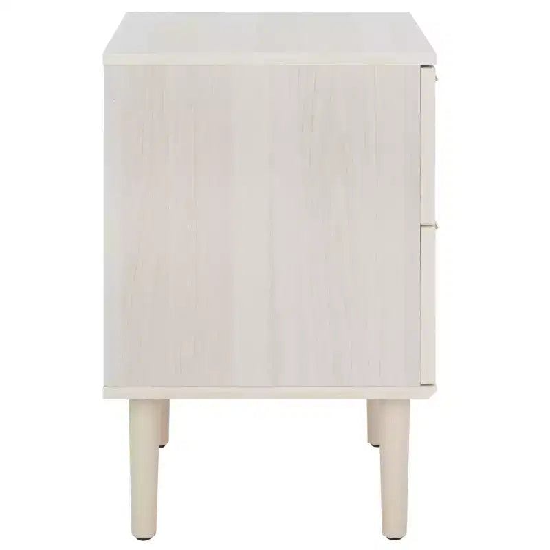 Table de chevet à 2 tiroirs en cannage de rotin, placage noyer