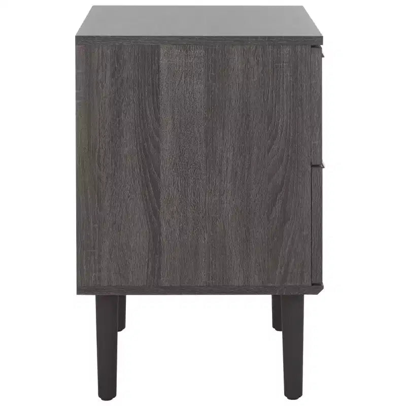 Table de chevet à 2 tiroirs en cannage de rotin, placage noyer