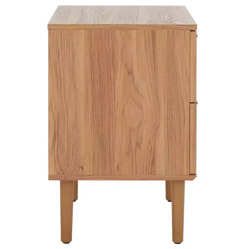 Table de chevet à 2 tiroirs en cannage de rotin, placage noyer