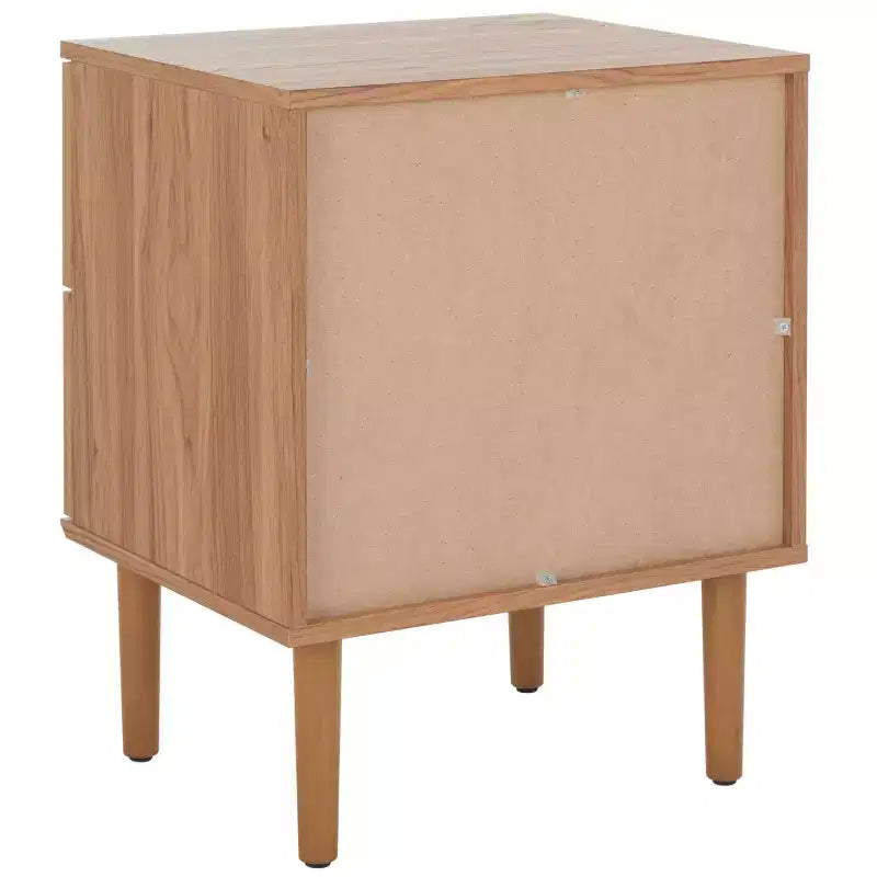 Table de chevet à 2 tiroirs en cannage de rotin, placage noyer