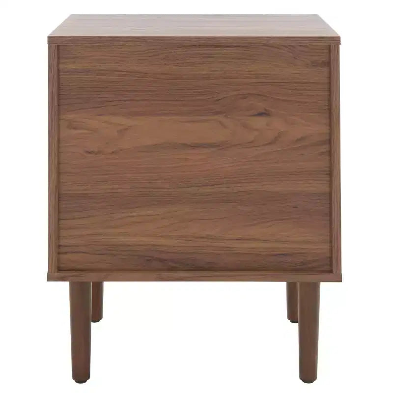Table de chevet à 2 tiroirs en cannage de rotin, placage noyer