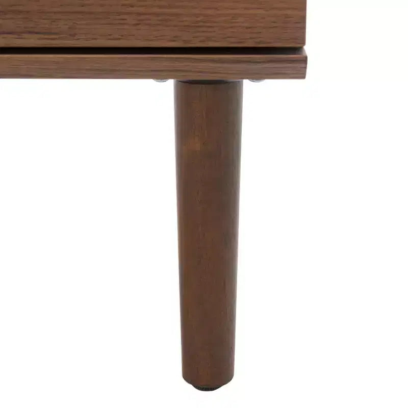 Table de chevet à 2 tiroirs en cannage de rotin, placage noyer