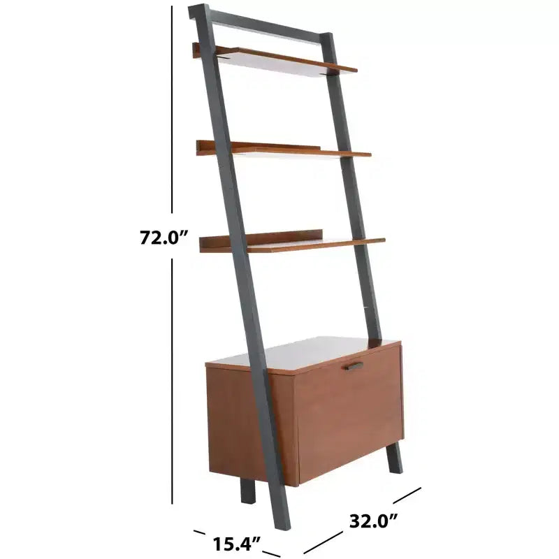 Bibliothèque étagère 3 tablettes 1 porte, Acajou/Charbon de bois