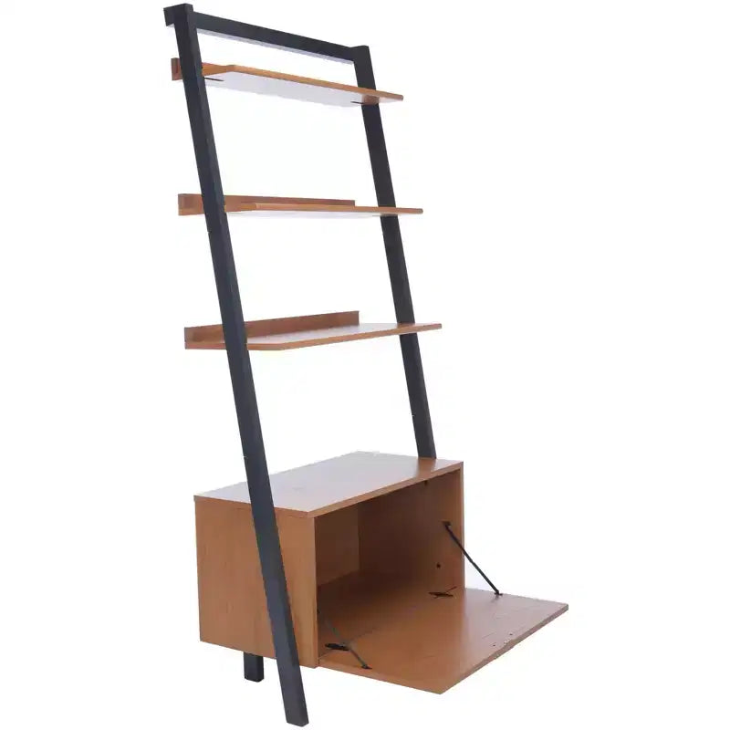 Bibliothèque étagère 3 tablettes 1 porte, Acajou/Charbon de bois