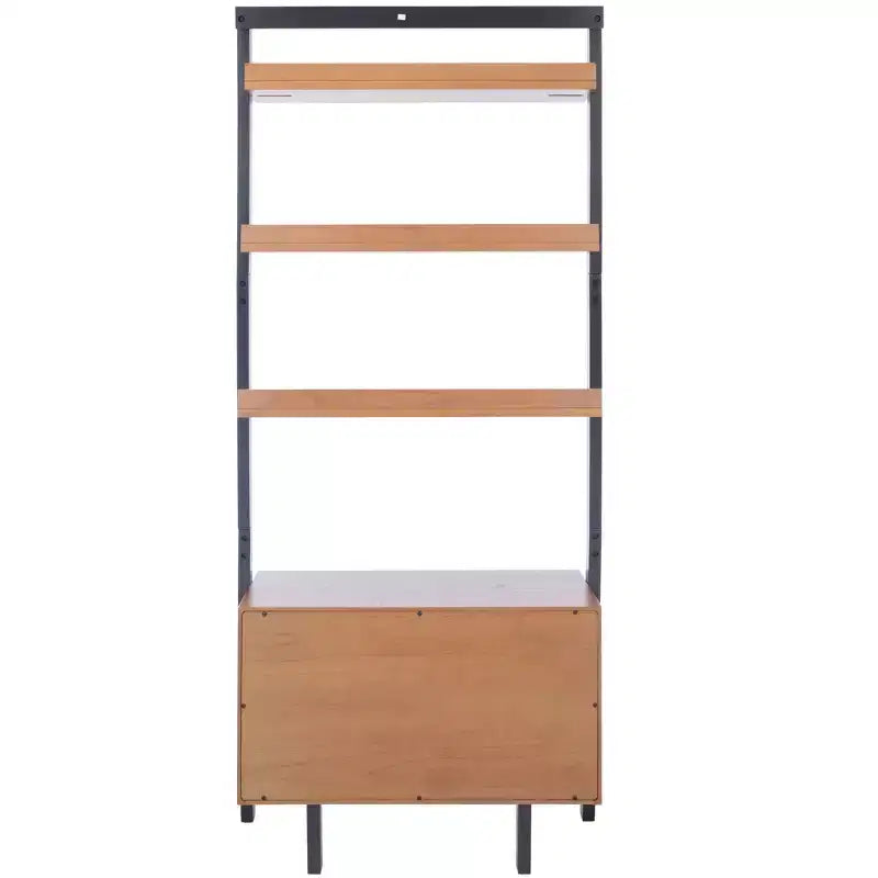 Bibliothèque étagère 3 tablettes 1 porte, Acajou/Charbon de bois