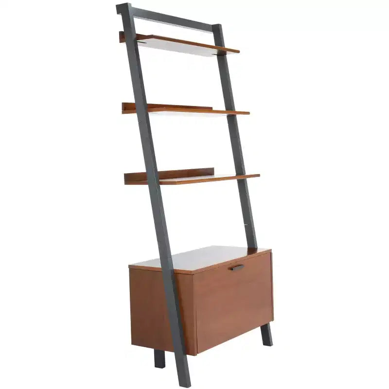 Bibliothèque étagère 3 tablettes 1 porte, Acajou/Charbon de bois
