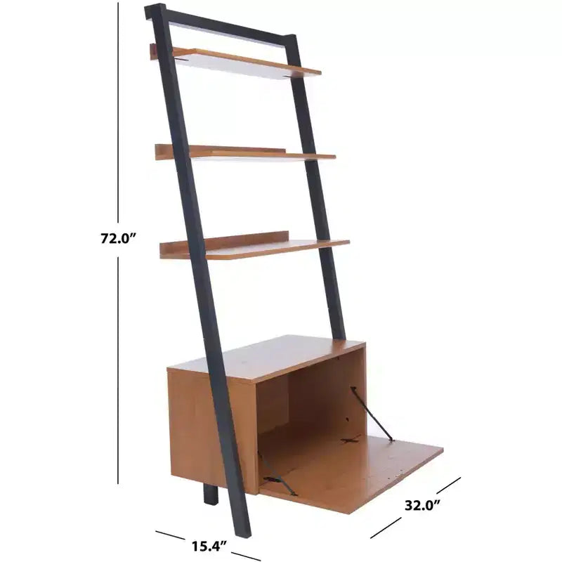 Bibliothèque étagère 3 tablettes 1 porte, Acajou/Charbon de bois