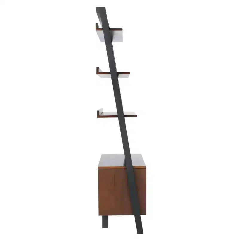 Bibliothèque étagère 3 tablettes 1 porte, Acajou/Charbon de bois