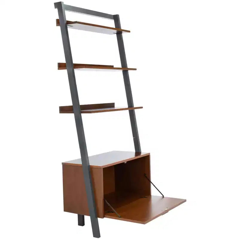 Bibliothèque étagère 3 tablettes 1 porte, Acajou/Charbon de bois