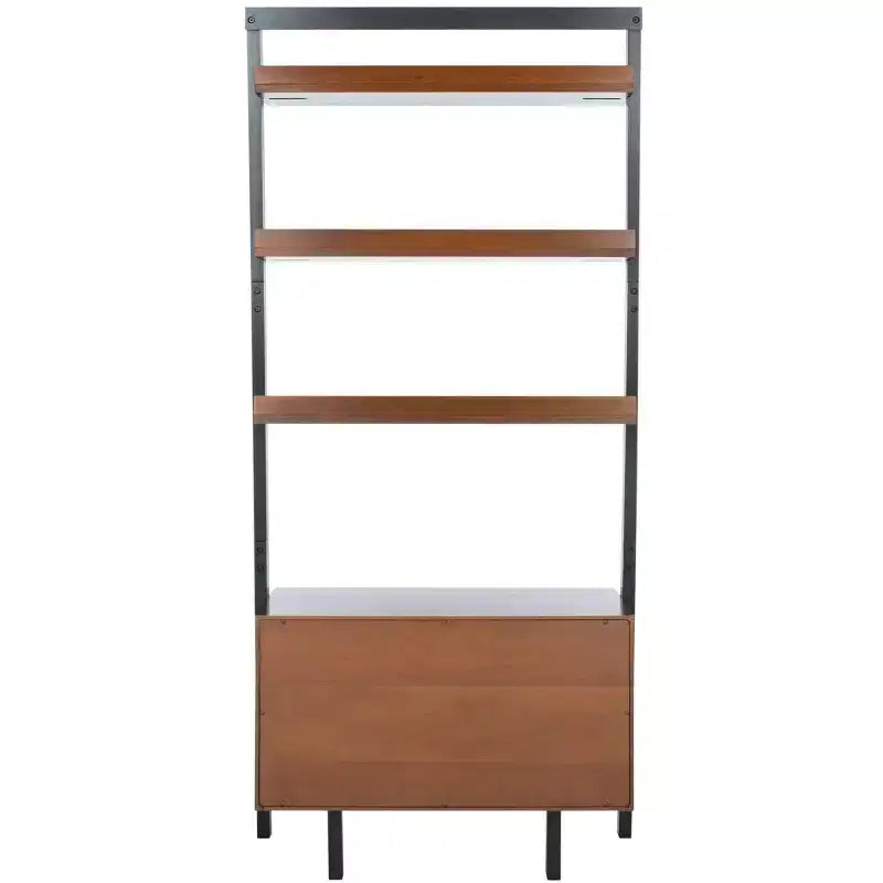 Bibliothèque étagère 3 tablettes 1 porte, Acajou/Charbon de bois
