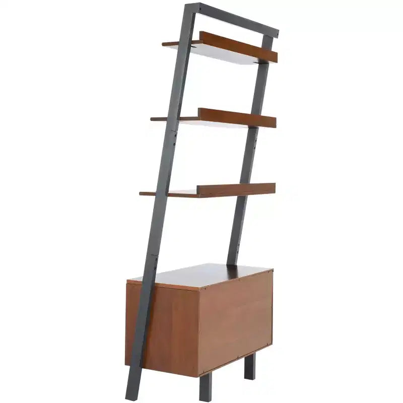 Bibliothèque étagère 3 tablettes 1 porte, Acajou/Charbon de bois