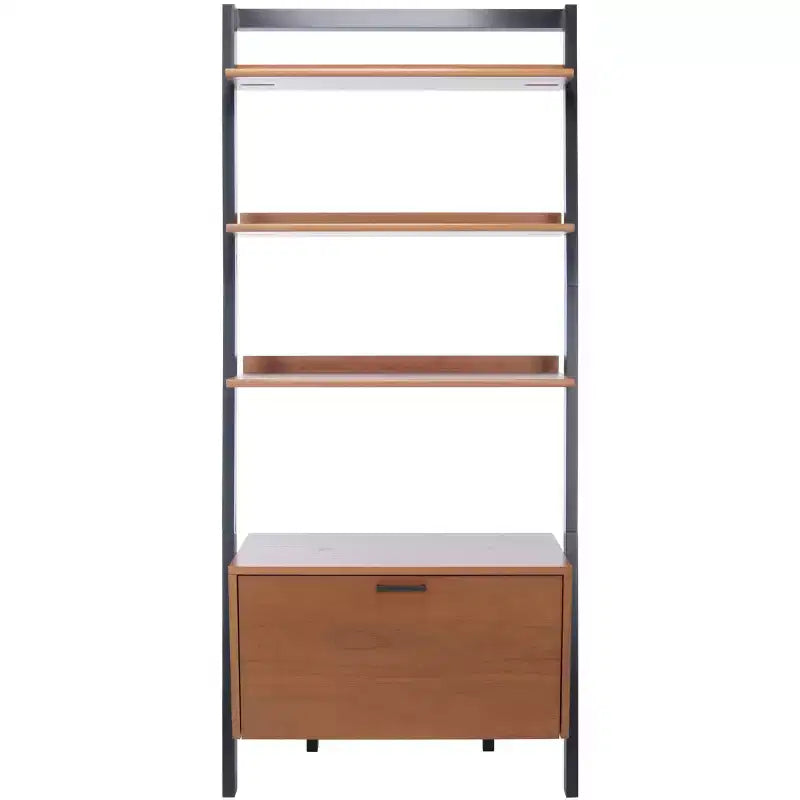 Bibliothèque étagère 3 tablettes 1 porte, Acajou/Charbon de bois