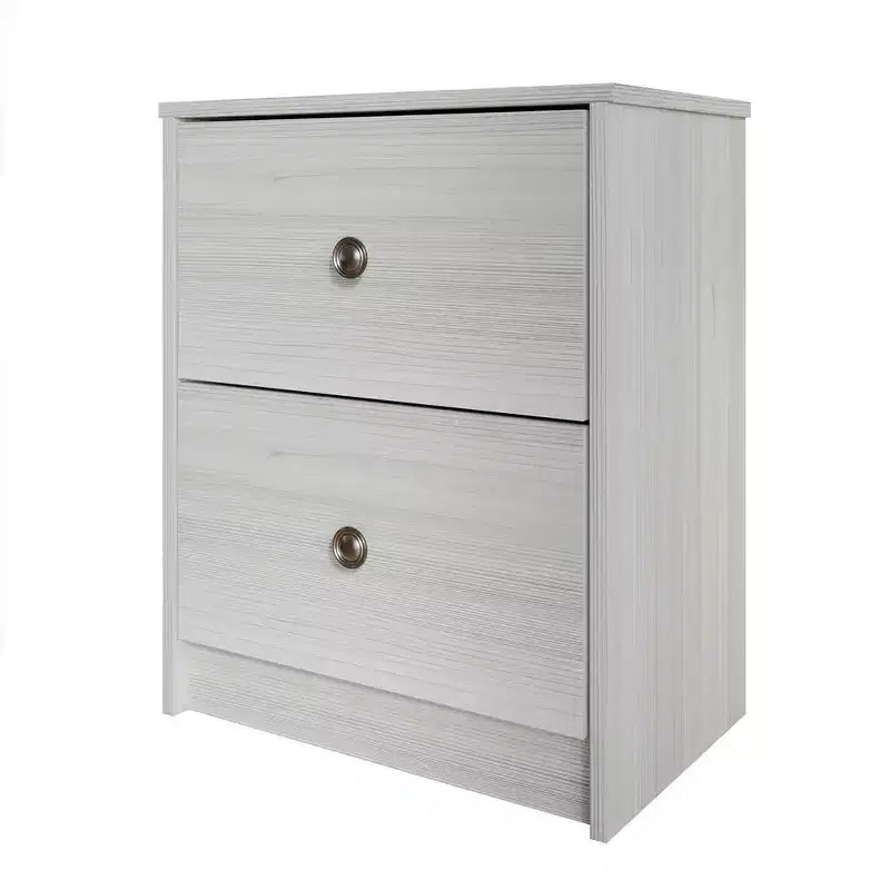 Table de chevet à 2 tiroirs, bois d'ingénierie avec placage, blanc