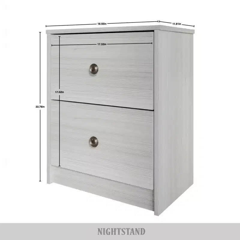 Table de chevet à 2 tiroirs, bois d'ingénierie avec placage, blanc