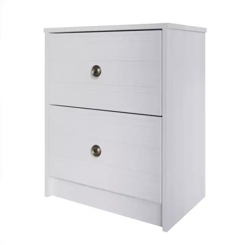 Table de chevet à 2 tiroirs, bois d'ingénierie avec placage, blanc