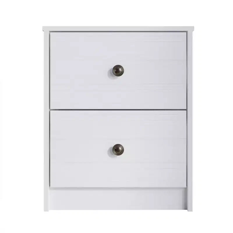 Table de chevet à 2 tiroirs, bois d'ingénierie avec placage, blanc