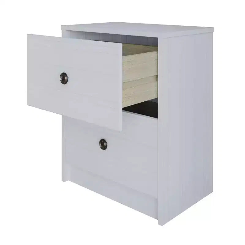 Table de chevet à 2 tiroirs, bois d'ingénierie avec placage, blanc