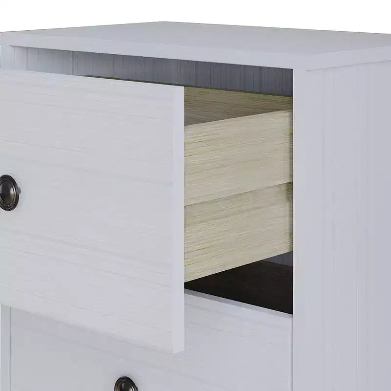 Table de chevet à 2 tiroirs, bois d'ingénierie avec placage, blanc