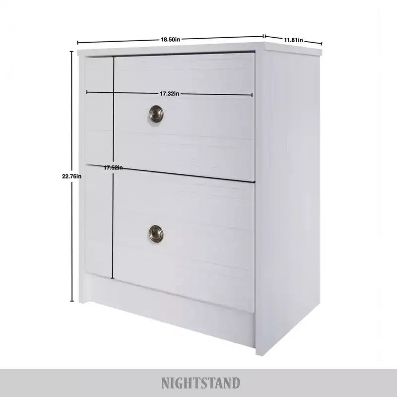 Table de chevet à 2 tiroirs, bois d'ingénierie avec placage, blanc
