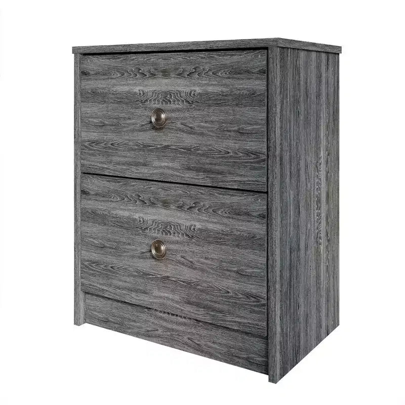 Table de chevet à 2 tiroirs, bois d'ingénierie avec placage, blanc