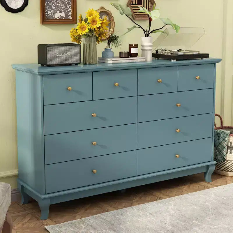 Commode 10 tiroirs, style vintage avec poignées métalliques