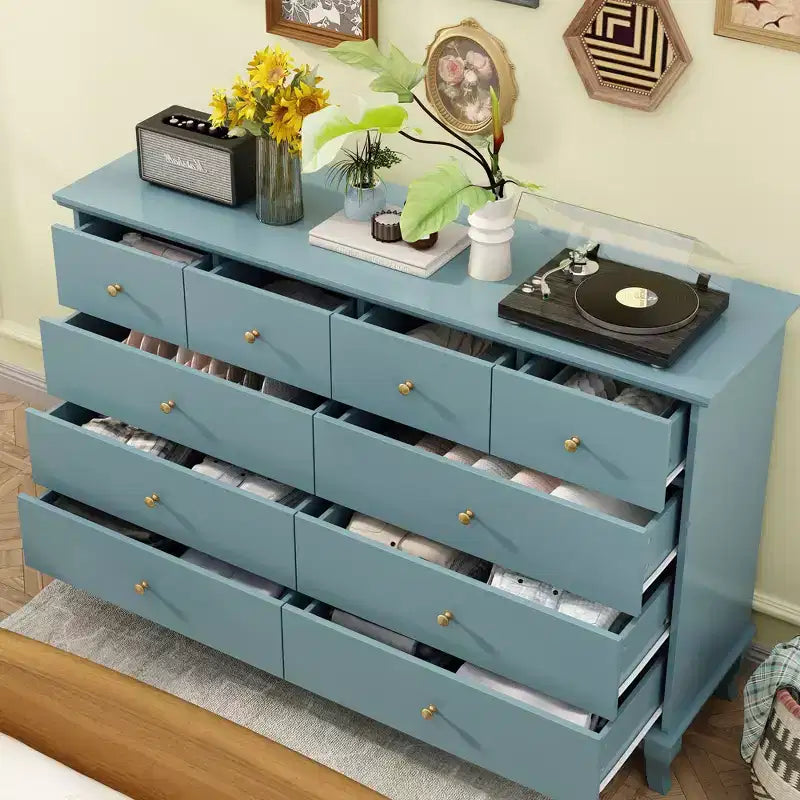 Commode 10 tiroirs, style vintage avec poignées métalliques