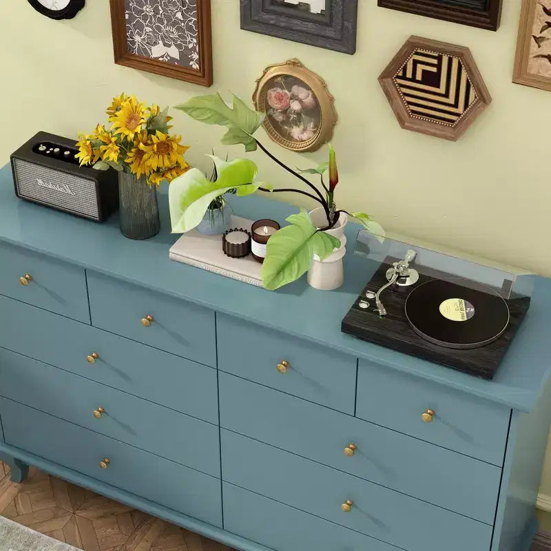 Commode 10 tiroirs, style vintage avec poignées métalliques