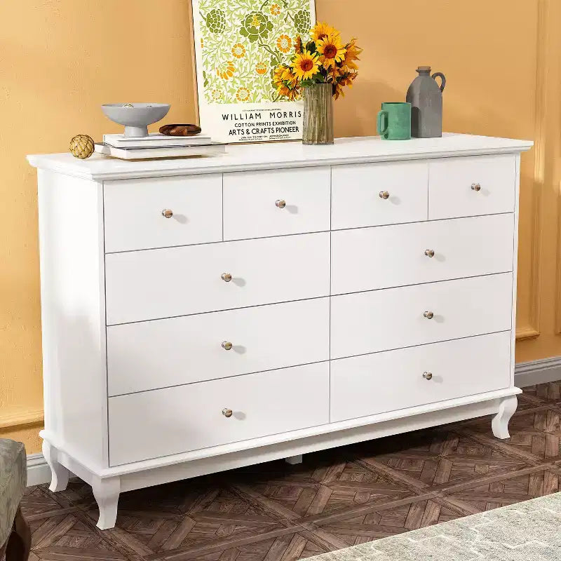Commode 10 tiroirs, style vintage avec poignées métalliques