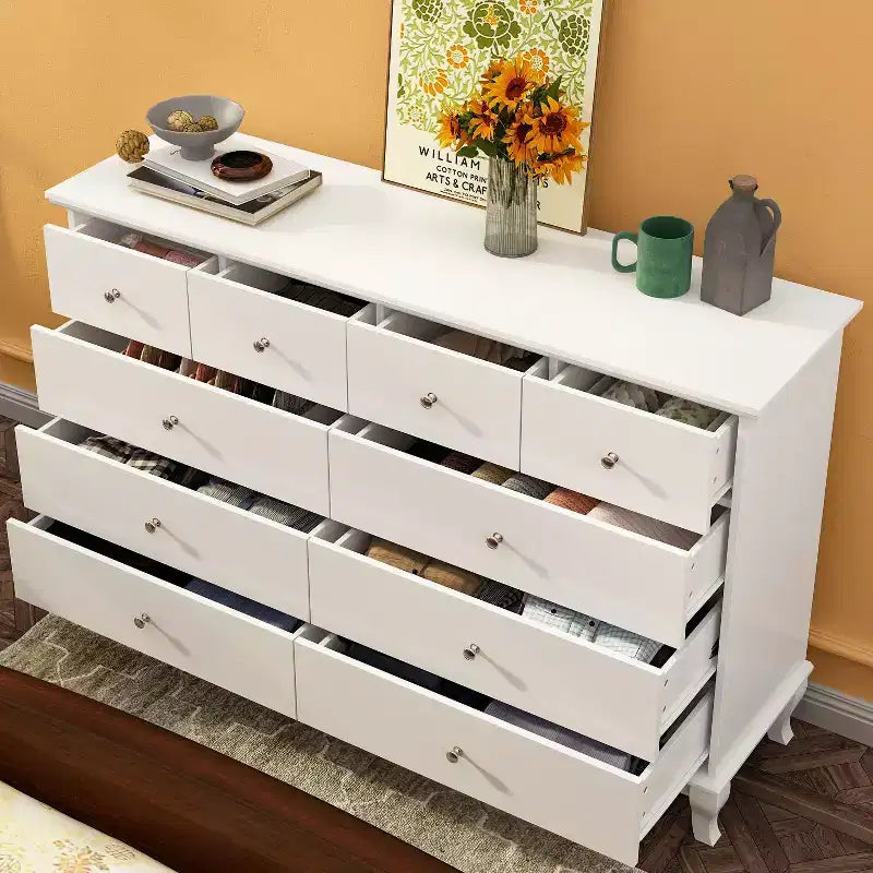 Commode 10 tiroirs, style vintage avec poignées métalliques