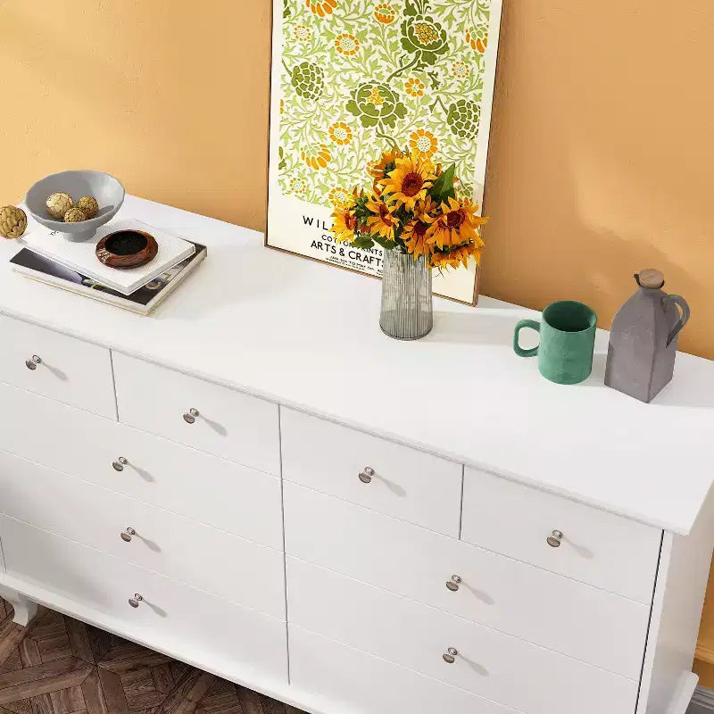 Commode 10 tiroirs, style vintage avec poignées métalliques