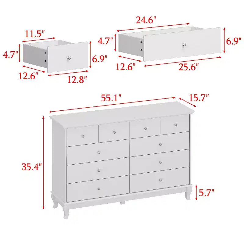 Commode 10 tiroirs, style vintage avec poignées métalliques