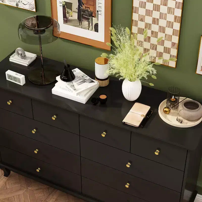 Commode 10 tiroirs, style vintage avec poignées métalliques