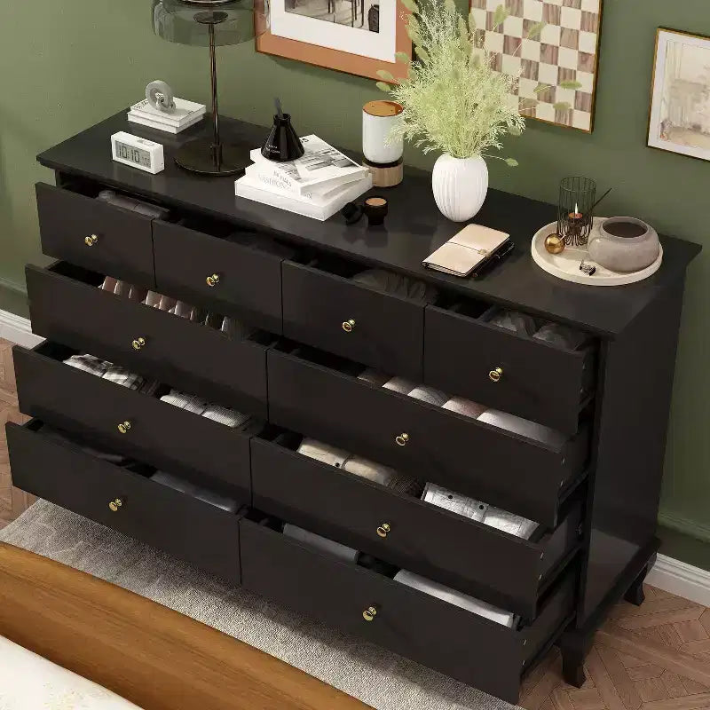 Commode 10 tiroirs, style vintage avec poignées métalliques