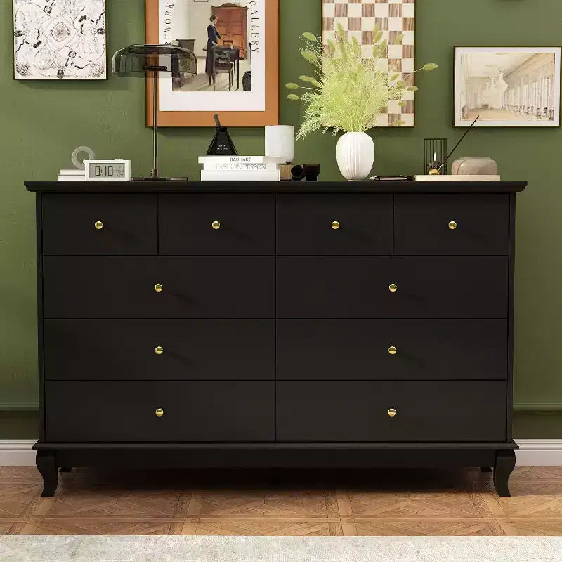 Commode 10 tiroirs, style vintage avec poignées métalliques