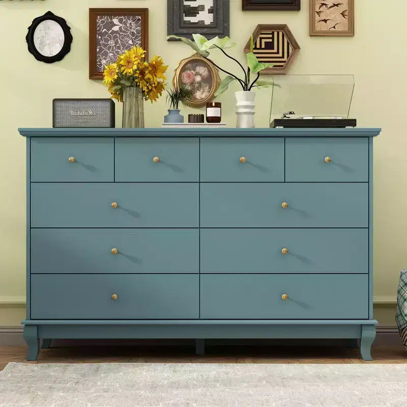 Commode 10 tiroirs, style vintage avec poignées métalliques