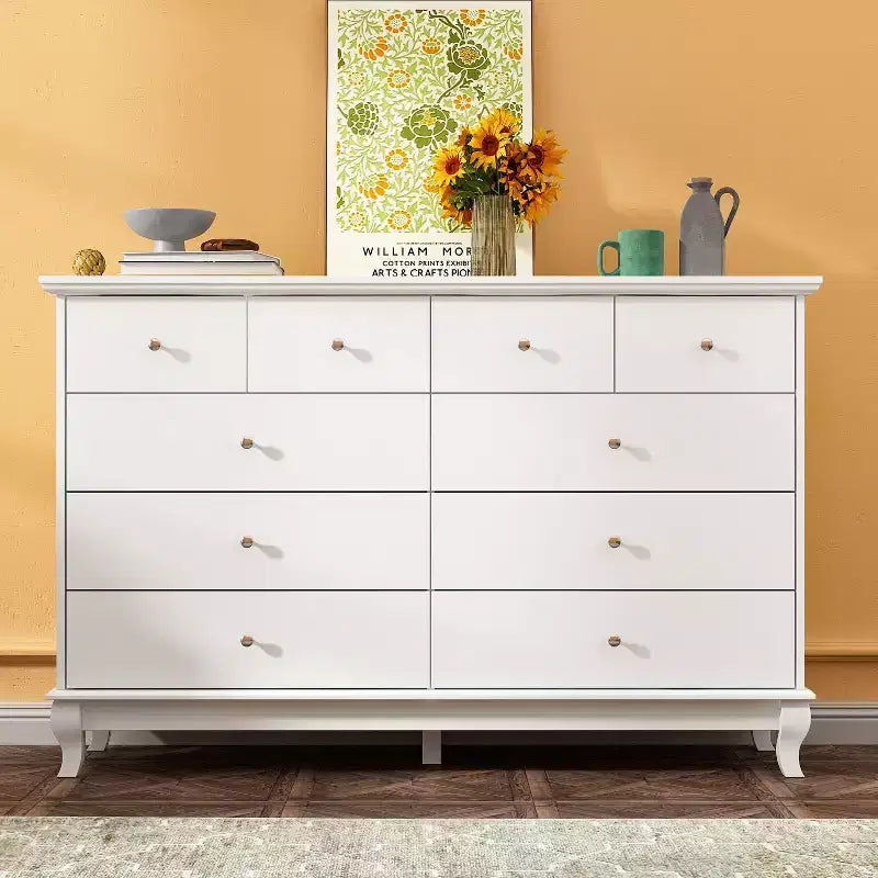 Commode 10 tiroirs, style vintage avec poignées métalliques