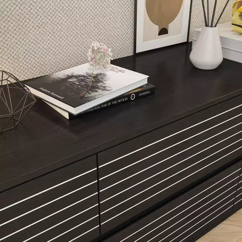 Meuble de rangement 6 tiroirs / Commode / Meuble TV, Noir rayé
