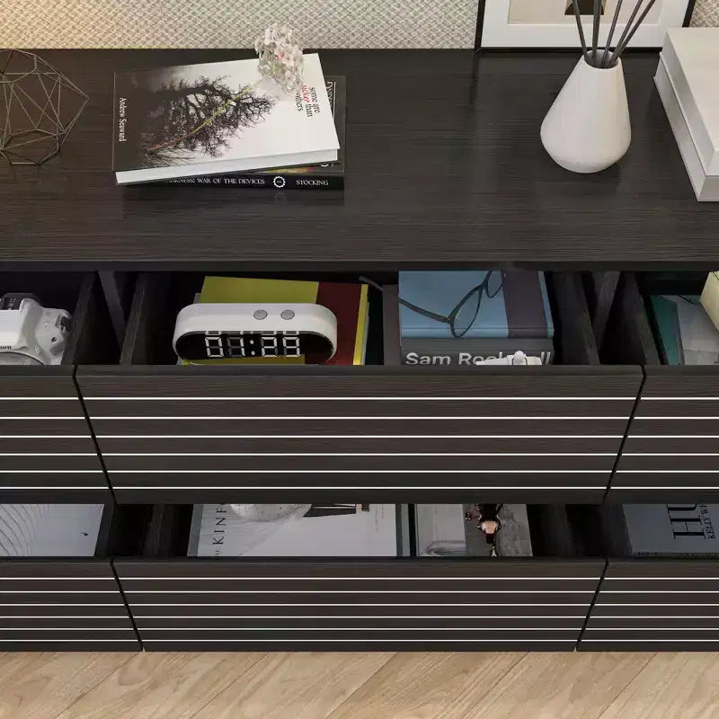 Meuble de rangement 6 tiroirs / Commode / Meuble TV, Noir rayé