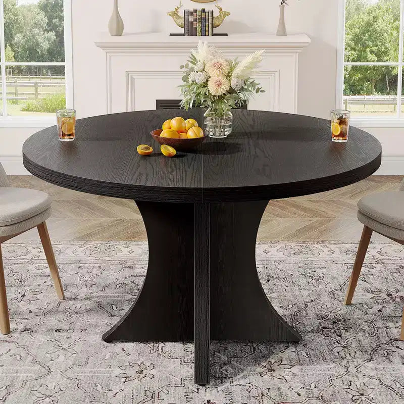 Table à manger ronde de 119 cm pour 4 à 6 personnes, en bois avec pied central