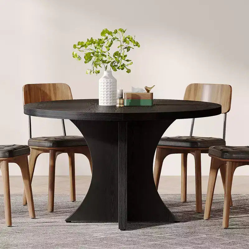 Table à manger ronde de 119 cm pour 4 à 6 personnes, en bois avec pied central