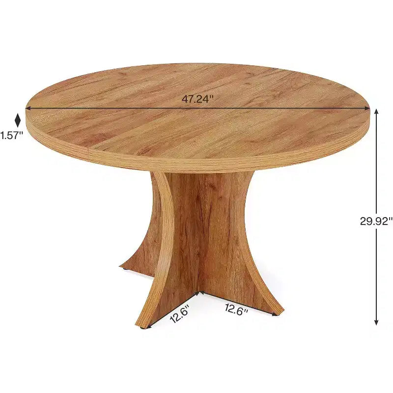 Table à manger ronde de 119 cm pour 4 à 6 personnes, en bois avec pied central