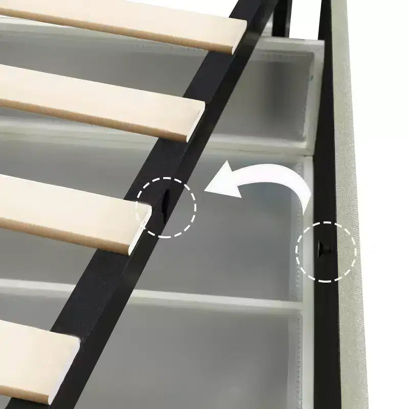 Lit plateforme Queen Size rembourré avec tête de lit capitonnée et 2 tiroirs, velours ivoire