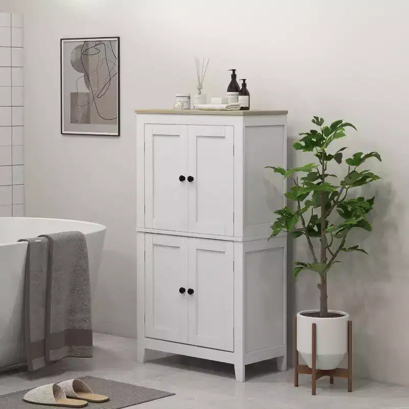 Meuble bas de salle de bain avec étagères réglables, sur pied, blanc