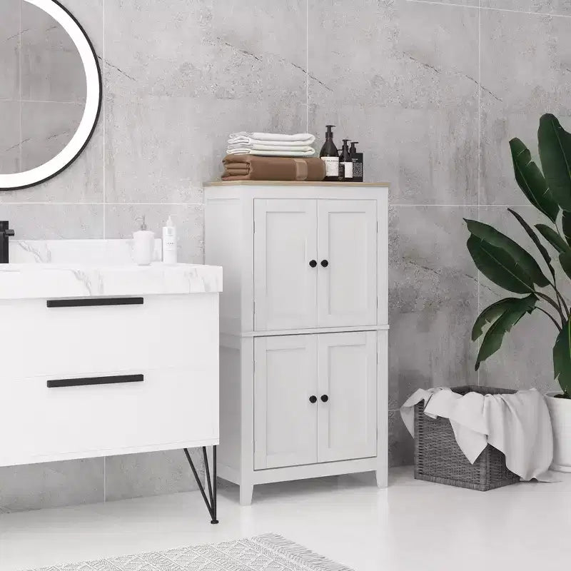 Meuble bas de salle de bain avec étagères réglables, sur pied, blanc